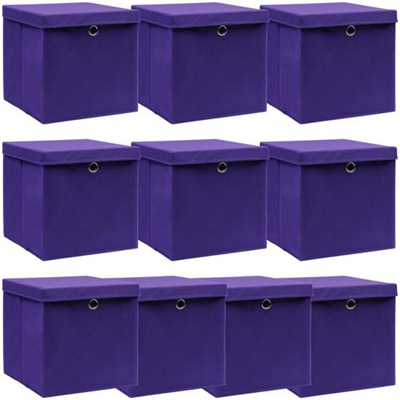 Boîtes de rangement et couvercles 10pcs Violet 32x32x32cm Tissu