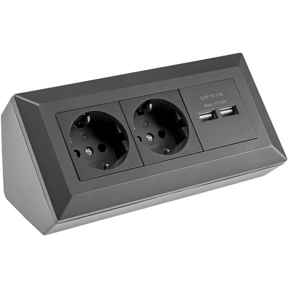 Boîtier de prises double, avec 2 ports USB, noir, 250 V~, 16 A, à encastrer