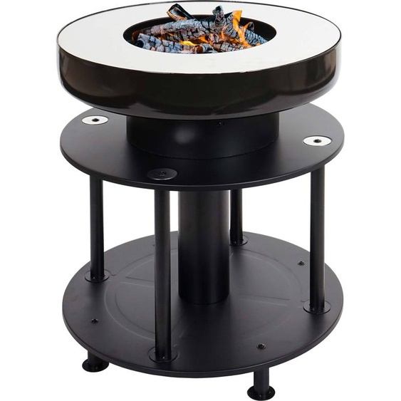 Bol de feu avec grill HWC-K95, foyer Grill BBQ, plaque de grill surface de dépôt, acier inox émaillé Ø 56cm noir