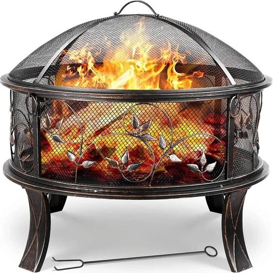 Bol de feu & panier de feu - cheminée de jardin/foyer Ø71 cm - fonte - pare-étincelles - tisonnier - grille à charbon - look rétro - facile à nettoyer