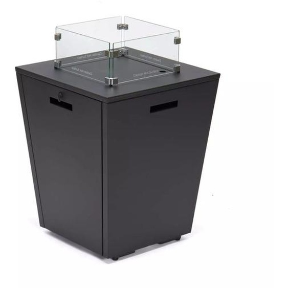 Bol de feu PureHaven Cadre en aluminium Verre trempé Plateau gris Résistance aux intempéries & à la rouille Inclus protection contre le vent Perles de verre & couvercle
