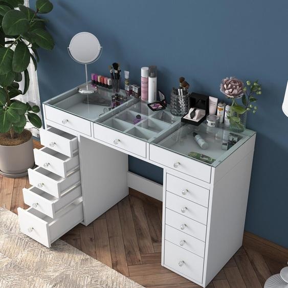 Boldone - Commode, 120x45x80h cm Blanc, 13 Tiroirs