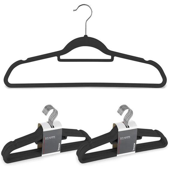 bomoe Cintres velours Lot de 20 cintres noir Ivar anti-glisse, barre de pantalon stable et encouches anti-glisses