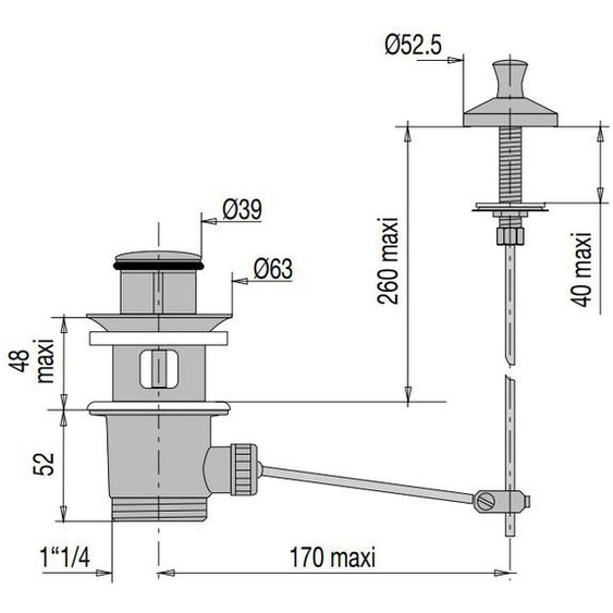 Bonde automatique pour lavabo laiton avec tirette verticale - VALENTIN - 00 100100 000 00