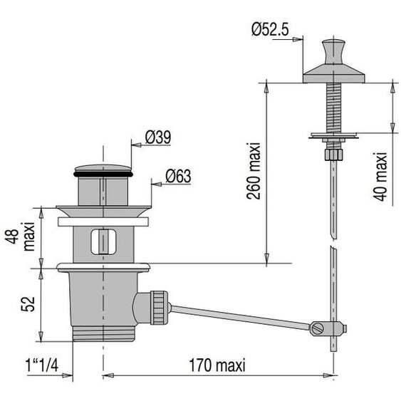 Bonde automatique pour lavabo laiton avec tirette verticale - VALENTIN - 00 100100 000 00