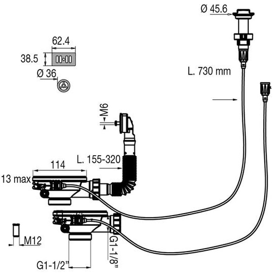 Bonde de vidage automatique D90mm pour évier double cuve - VALENTIN - 00 438000 000 00