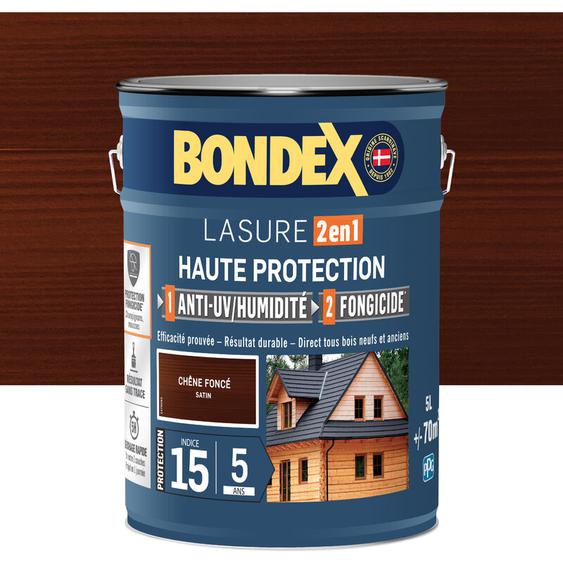 Lasure 2 en 1 Haute Protection - 5L - Chêne Foncé Bondex