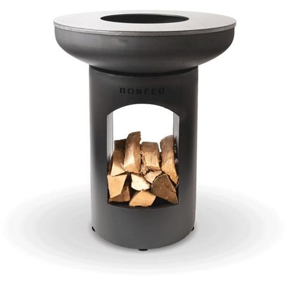 BonFeu BonBiza Noir Ouvert Ø 80 cm - Cheminée de jardin avec plaque de cuisson - Baril à feu et foyer - Brûle-parfum et brasero en acier robuste - Avec plaque de cuisson pour cuisiner - Brasero pour le jardin