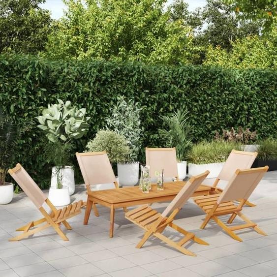 Bonne qualité - Chaises de jardin pliantes - lot de 6 - beige tissu et - bois massif41x72x68 cm - pour Cour Balcon DECO M3153917