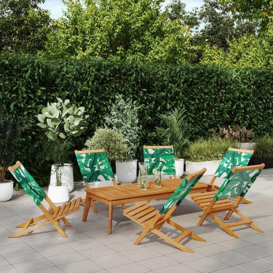 Bonne qualité - Chaises de jardin pliantes - lot de 6 - vert tissu et - bois massif41x72x68 cm - pour Cour Balcon DECO M3293582