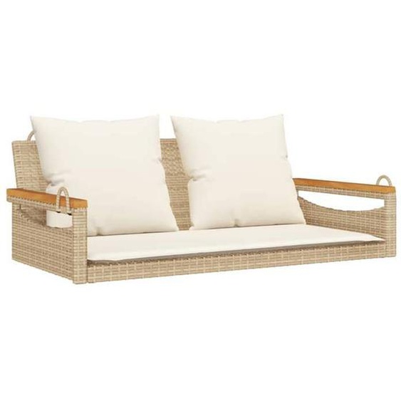 Bonne qualité - Meuble dextérieur/Chaise de jardin - BONNIE - Balancelle avec coussins - beige 109x62x40cm - résine tressée DECO