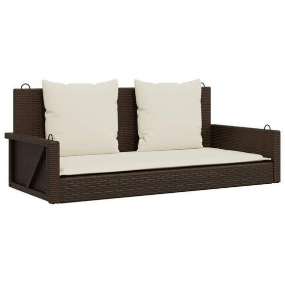 Bonne qualité - Meuble dextérieur/Chaise de jardin - BONNIE - Balancelle avec coussins - marron 119x56x48cm - résine tressée DECO