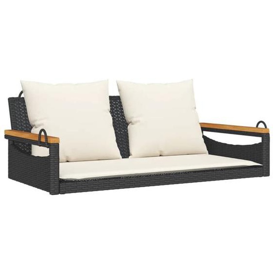 Bonne qualité - Meuble dextérieur/Chaise de jardin - BONNIE - Balancelle avec coussins - noir 109x62x40cm - résine tressée DECO