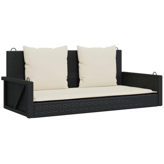 Bonne qualité - Meuble dextérieur/Chaise de jardin - BONNIE - Balancelle avec coussins - noir 119x56x48cm - résine tressée DECO