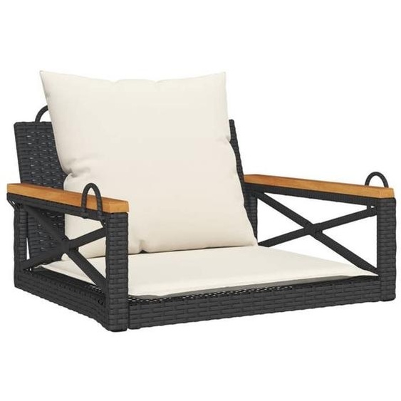 Bonne qualité - Meuble dextérieur/Chaise de jardin - BONNIE - Balancelle avec coussins - noir 63x62x40cm - résine tressée DECO