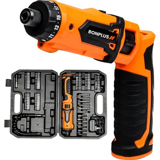 Bonplus BP Visseuse sans fil, 82 accessoires, visseuse électrique, valise de transport, puissance 8V, lumière LED, batterie 1500 mAh