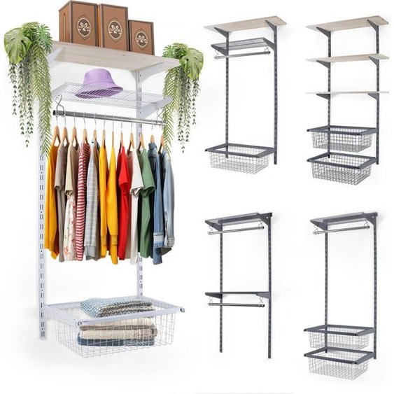 BOOMET Armoire praticable - Basic 2 avec fond en épicéa blanc - Système détagères flexible pour dressing Wardrobe - Portemanteau étagère murale