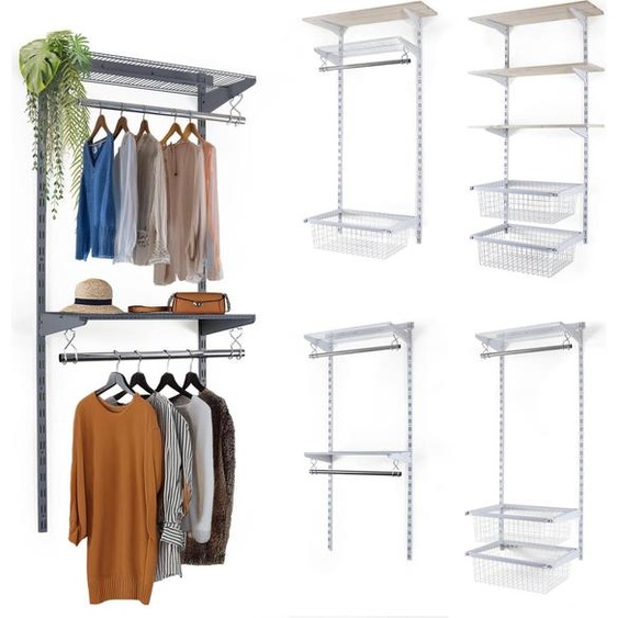 BOOMET Penderie accessible - Rail - avec étagère en fil métallique anthracite - Système détagères flexible pour dressing Wardrobe - Portemanteau étagère murale
