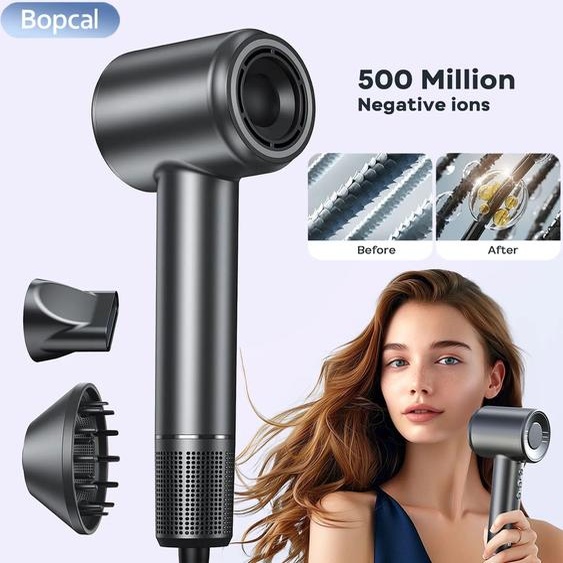 BOPCAL Sèche-cheveux électrique haute vitesse 120000 tr/min, sans balais, ions négatifs, souffleur super puissant, faible bruit, séchage rapide