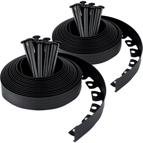 Rqiurpn - Bordure de Jardin en Plastique 20 mètres avec 60 Piquets dancrage - Bordurette de Jardin Flexible - Hauteur 50mm - Utilisation Facile, Noir