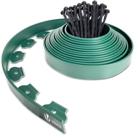 Vounot - Bordure de jardin flexible plastique 10 m hauteur 5 cm avec 30 piquets - Epaisseur 4mm - Vert
