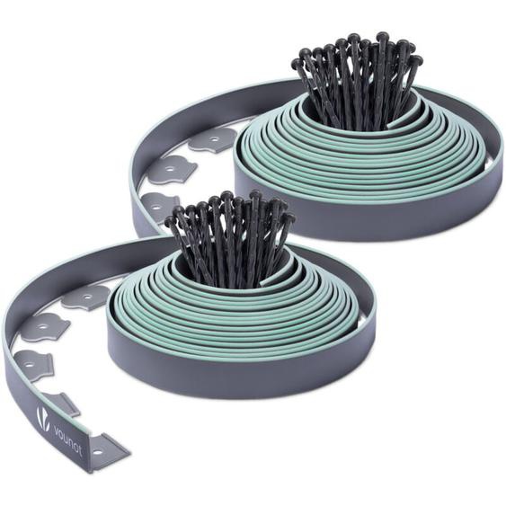 Vounot - Bordure de jardin flexible en plastique 20m avec 60 piquets gris bordé de vert clair - Hauteur 5cm - Epaisseur 4mm