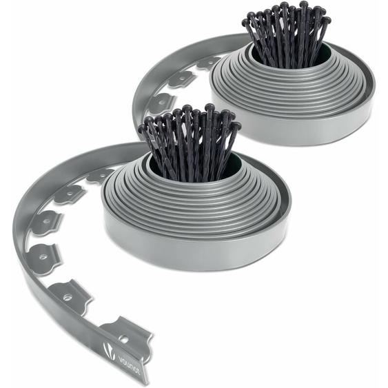 Vounot - Bordure de jardin flexible plastique 20 m hauteur 5 cm avec 60 piquets - Epaisseur 4mm - Gris
