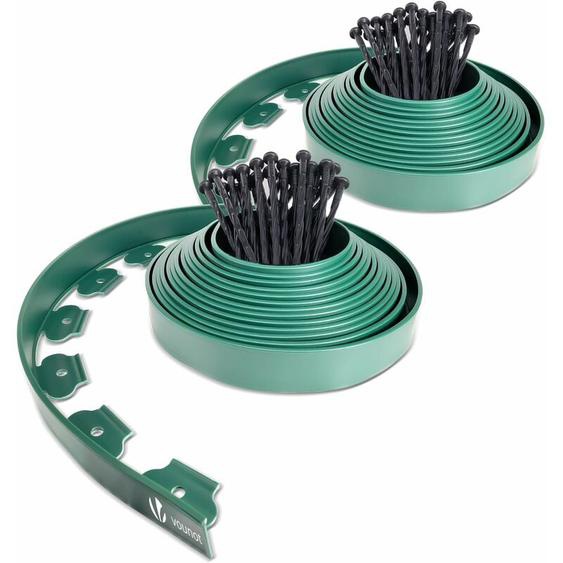 Vounot - Bordure de jardin flexible plastique 20 m hauteur 5 cm avec 60 piquets - Epaisseur 4mm - Vert