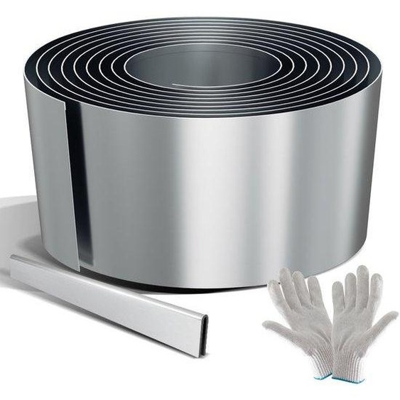 Bordure de pelouse en acier inoxydable 45 m x 15 cm, bordure de pelouse durable pour jardins, allées et délimitations de pelouse, couleur argent