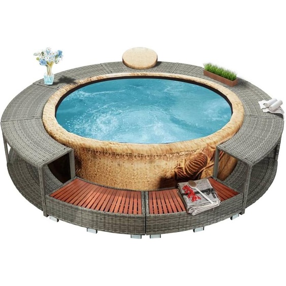 Bordure de spa Gris Poly Rattan , Douches de jardin Design 2024