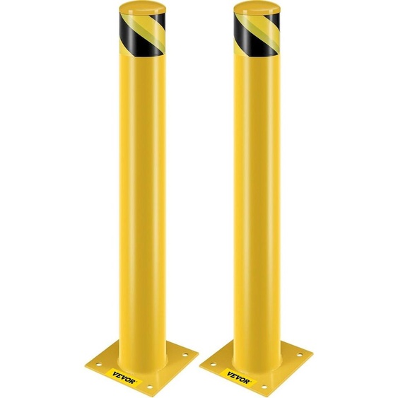 Borne de sécurité, poteau de borne de 36 pouces de hauteur, poteau de borne de sécurité en acier de 4,5 pouces de diamètre, borne en acier jaune, borne de sécurité en acier avec 8 boulons dancrage, parfaite pour les zones sensibles à la circulation.