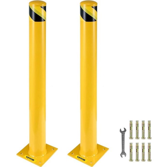 Borne de sécurité, poteau de borne de 36 pouces de hauteur, poteau de borne de sécurité en acier de 5,5 pouces de diamètre, borne en acier jaune, borne de sécurité en acier avec 8 boulons dancrage, parfaite pour les zones sensibles à la circulation.