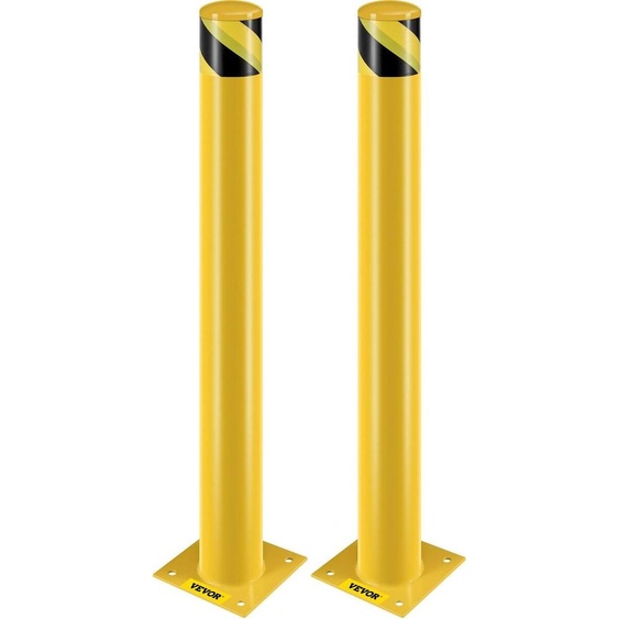 Borne de sécurité, poteau de borne de 42 pouces de hauteur, poteau de borne de sécurité en acier de 4,5 pouces de diamètre, borne en acier jaune, borne de sécurité en acier avec 8 boulons dancrage, parfaite pour les zones sensibles à la circulation.