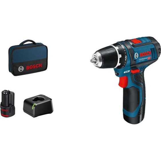 Bosch GSR 12V-15 Professional - Perceuse/visseuse - sans fil - 2 vitesses - mandrin 10 mm - 30 N-m - 2 Batteries - 12 V