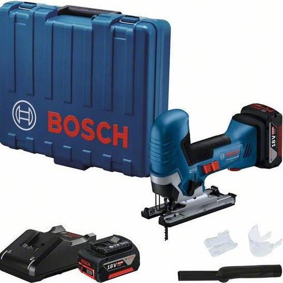 Bosch GST 185-LI S, Scie sauteuse sans fil de 18 V, 2 batteries de 4,0 Ah, Coupes précises dans le bois et le métal.