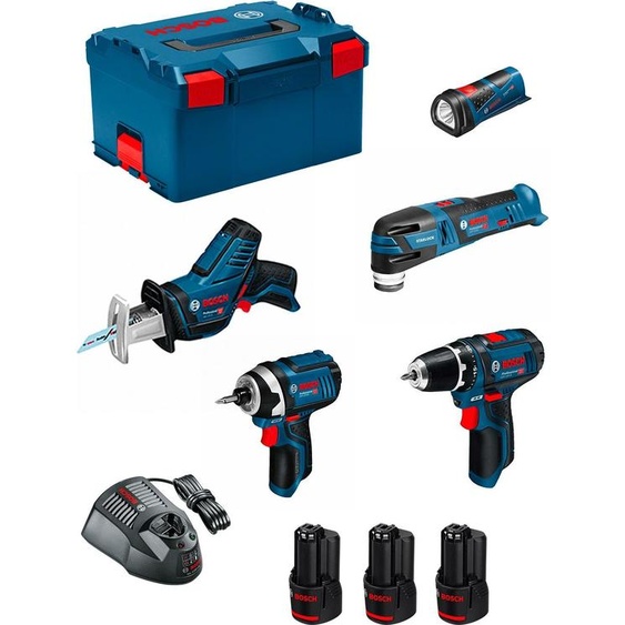BOSCH Monster Kit Set K11 (GSR 12V-15 + GDR 12V-105 + GSA 12V-14 + GOP 12V-28 + GLI 12V-80 + 3x2.0 Ah + GAL1230CV + L-Boxx 238)