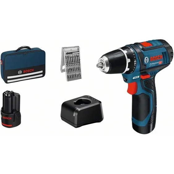 BOSCH POWER TOOLS GSR 12V-15, 2 batteries GBA 12V 2,0 Ah, jeu dembouts 25 pièces