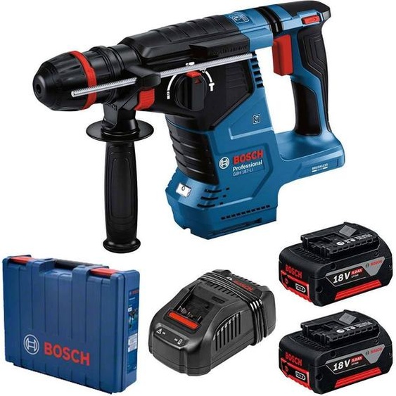 Bosch Professional GBH 187-LI - Marteau perforateur sans fil (18 V, 2 batteries de 5,0 Ah, chargeur, 2,4 J, diamètre de perçage béton : 24 mm, coffret plastique, One mandrin : divers accessoires)