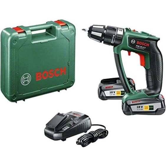 Bosch PSB 18 LI-2 Perceuse-visseuse sans fil ergonomique, 18 V, 2 niveaux de puissance, 2 batteries 2,5 Ah, chargeur