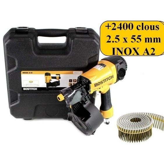 Bostitch - Lot bardage N66C-2-E cloueur + 2450 clous 2.5 x 55mm inox A2