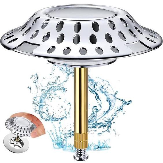 Bouchon Baignoire Universel, Bouchon Baignoire 2-en-1 Filtre à Cheveu, Bonde Baignoire à Hauteur Réglable avec Design de Filtre.