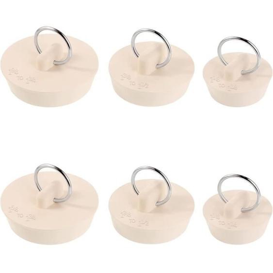 Bouchon de Baignoire,Bouchon dÉvier en Caoutchouc Set Bouchon de Vidange Lavabo avec Anneau de Suspension,3 Tailles 6 Pcs (Beige)