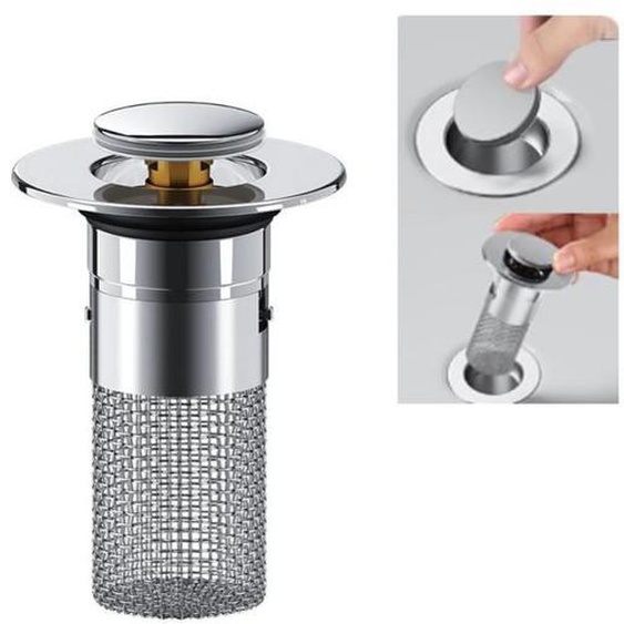 Bouchon De Lavabo INOX Bouchon De Baignoire avec Crépine Anti-Bloqué Bouchon De Vidange pour évier avec Passoire à (1 pièce)-yd