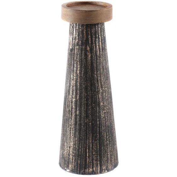 Bougeoir en bois de manguier et métal noir et or L Hilo