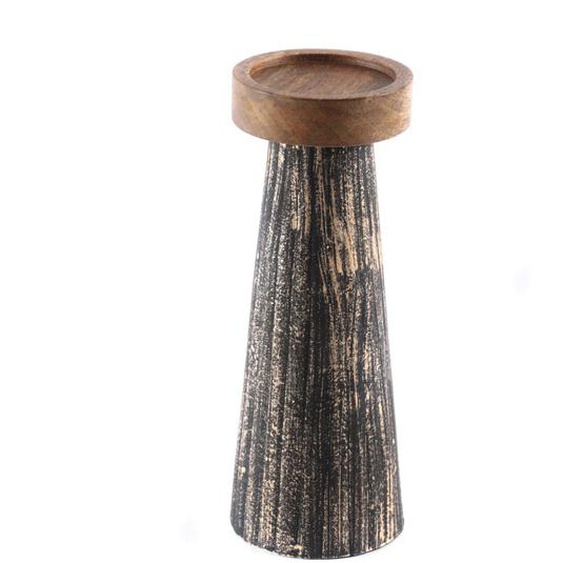 Bougeoir en bois de manguier et métal noir et or M Hilo