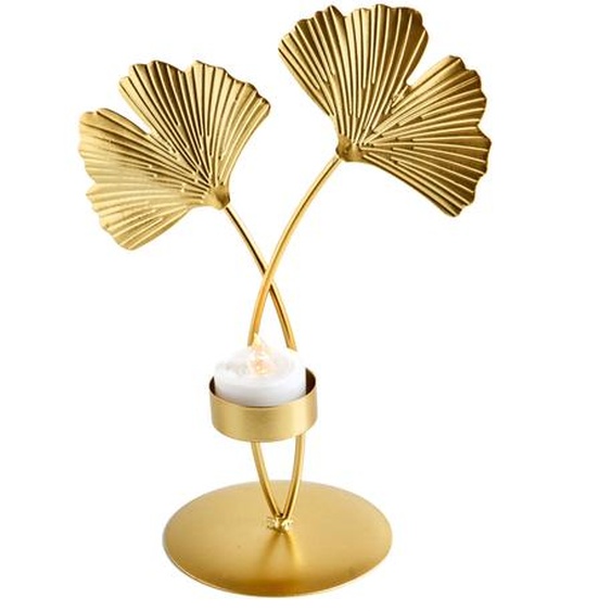 Bougeoir Feuille Gingko, Métal Doré -