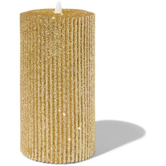 Bougie LED Striée Ø7,5x15 Dorée Avec Paillettes