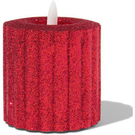 Bougie LED Striée Ø7.5x8 Rouge Avec Paillettes