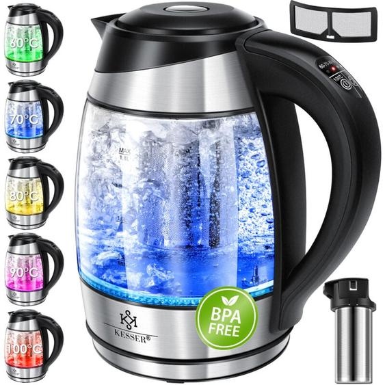 Bouilloire en acier inoxydable 1.8L 2200W Bouilloire en verre Fonction maintien au chaud Noir - Kesser