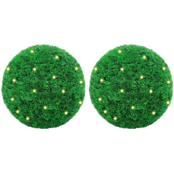 Boules de buis artificielles avec lumières LED 2 pcs vert 27 cm